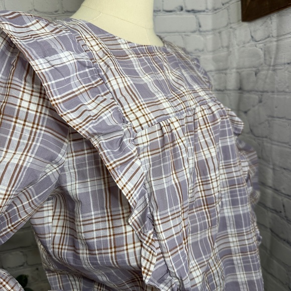 Loft plaid ruffle cropped blouse - Picture 2 of 5